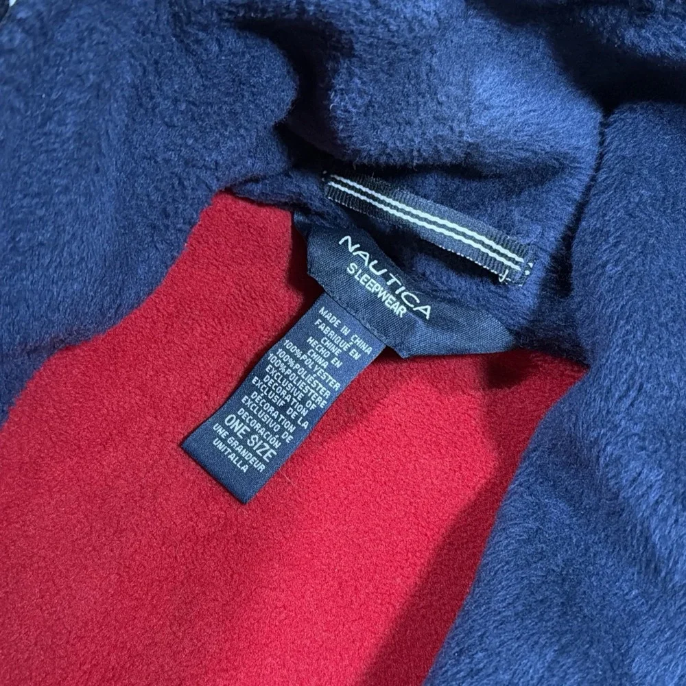 Nautica Vintage Men's Belted Long Sleeve Robe One Size 100%Cotton Red/Blue EUC